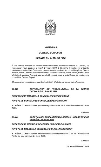 numéro 1 conseil municipal municipal séance du ... - Ville de Gatineau