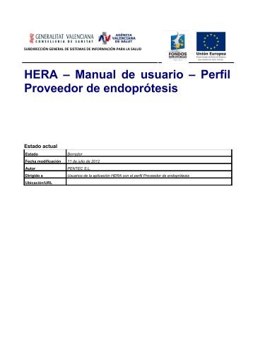 HERA â Manual de usuario â Perfil Proveedor de endoprÃ³tesis