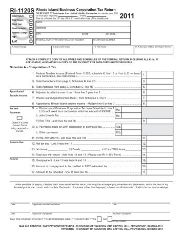 RI-1120S Rhode Island Business Corporation Tax Return