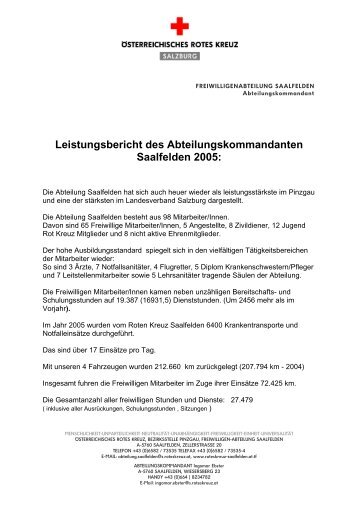 Leistungsbericht des Abteilungskommandanten Saalfelden 2005: