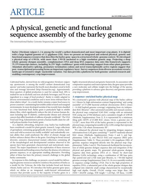 A physical, genetic and functional sequence assembly of the barley ...