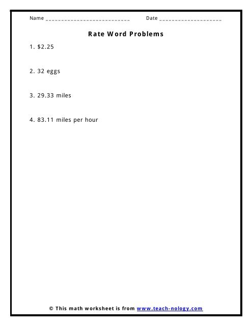 Rate Word Problems - Teach-nology