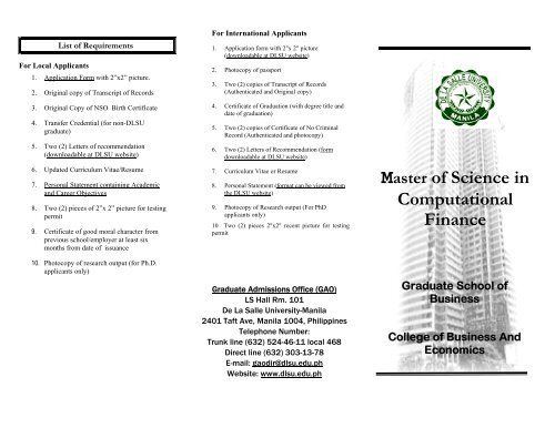 Master of Science in Computational Finance - De La Salle University