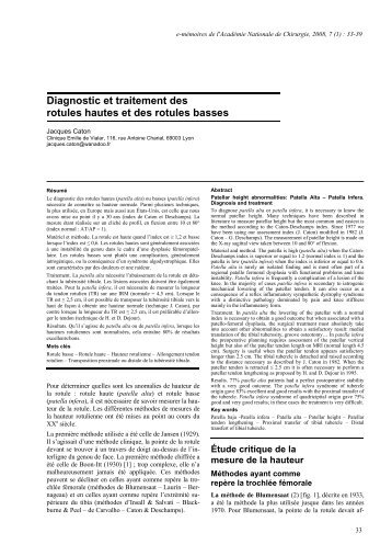 Diagnostic et traitement des rotules hautes et des rotules basses