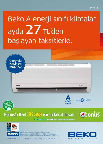 Beko A enerji sÄ±nÄ±fÄ± klimalar ayda 27 TL'den baÅlayan taksitlerle.