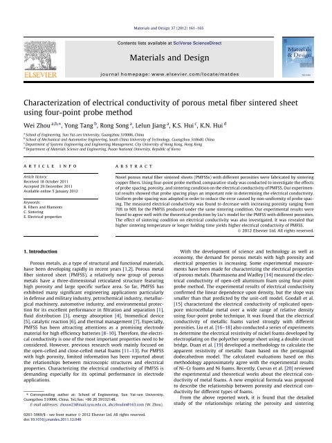 Characterization of electrical conductivity of porous metal fiber ...