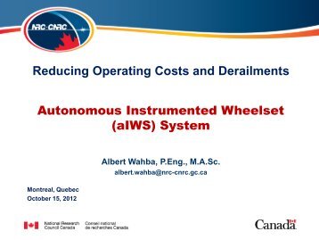 Autonomous Instrumented Wheelset - Railway Association of Canada