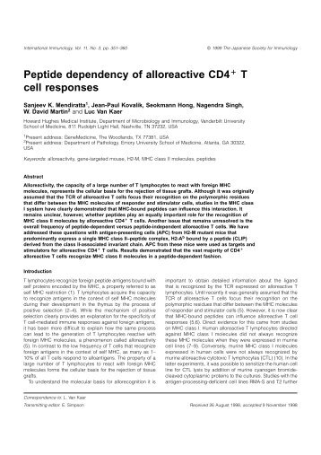 Peptide dependency of alloreactive CD4 T cell responses