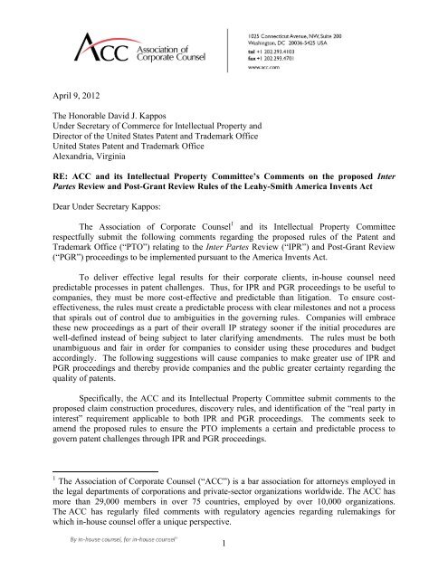 ACC and IP Committee Letter regarding IPR and PGR