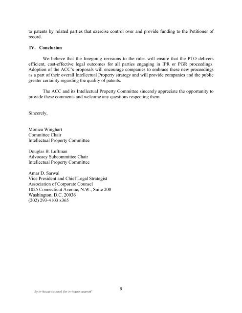 ACC and IP Committee Letter regarding IPR and PGR