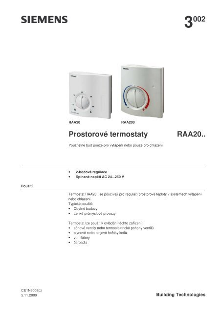 3002 ProstorovÃ© termostaty RAA20.. - Logitron