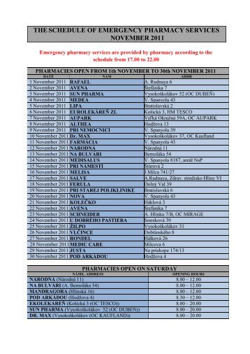 the schedule of emergency pharmacy services november 2011