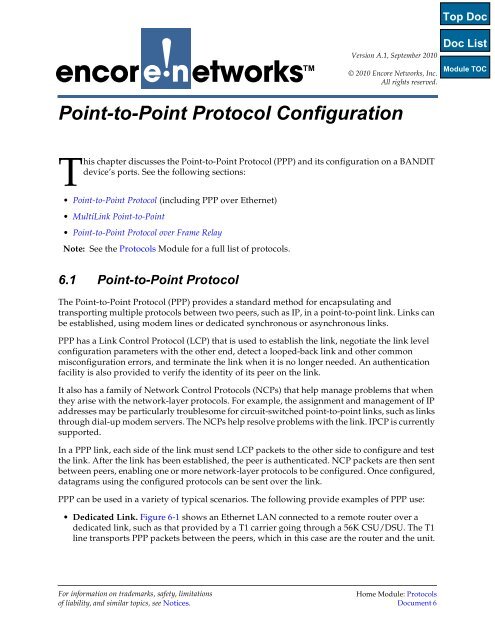 Protocols: Point-to-Point Protocol Configuration - Encore Networks