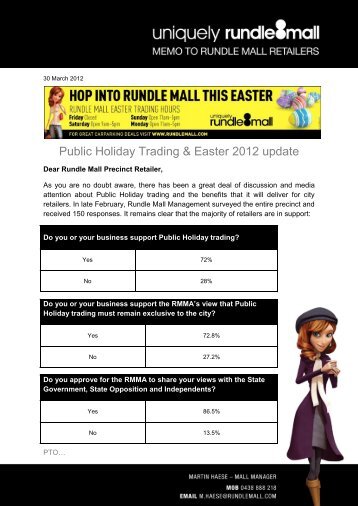 Retailers Memo Easter Trading Hours - Rundle Mall