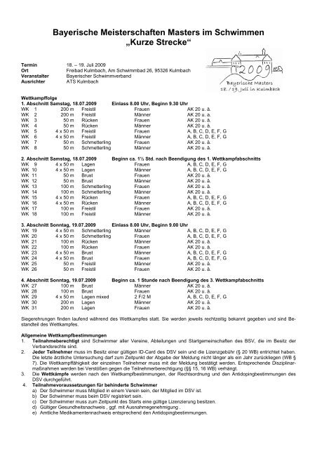 Bayerische Meisterschaften Masters im Schwimmen âKurze Streckeâ