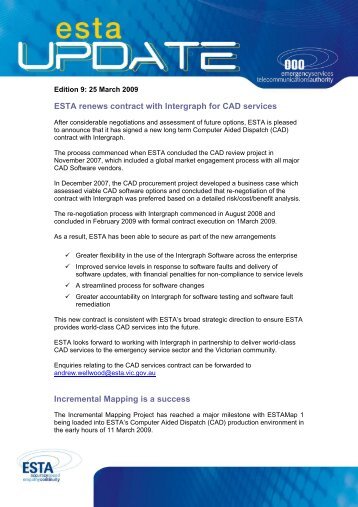 ESTA renews contract with Intergraph for CAD services Incremental ...