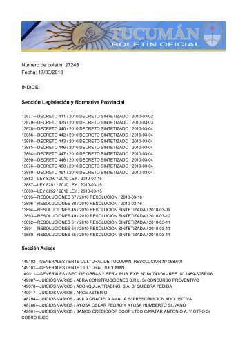 Numero de boletin: 27245 Fecha: 17/03/2010 INDICE: SecciÃ³n ...