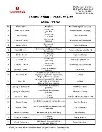 Formulation - Product List - Glenmark