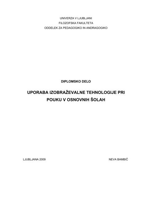 uporaba izobraÅ¾evalne tehnologije pri pouku v osnovnih Å¡olah