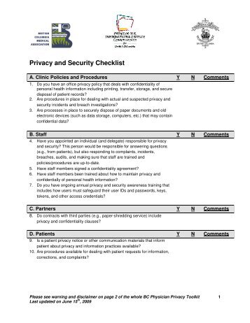Privacy and Security Checklist
