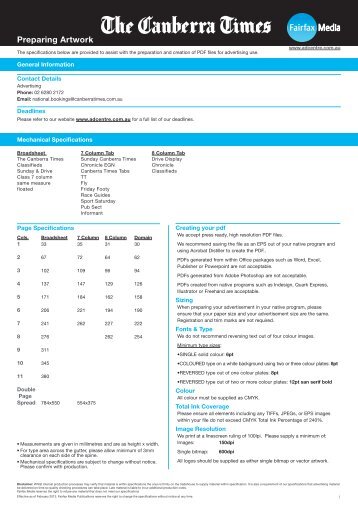 Canberra Times Newspaper Specifications - Fairfax Media Adcentre