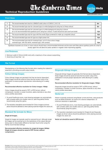 Canberra Times Newspaper Specifications - Fairfax Media Adcentre