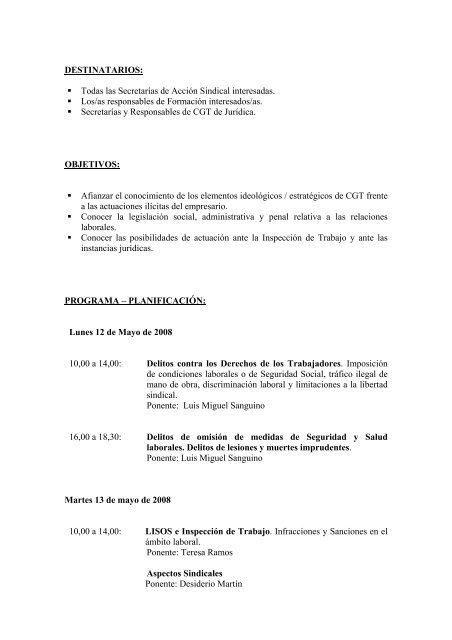 inspeccion de trabajo y delitos contra los/as ... - In-formaciÃ³n