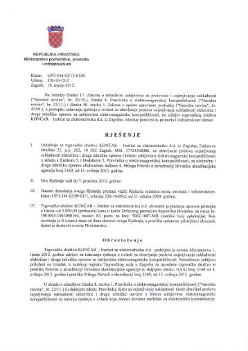 RJESENJE - Ministarstvo pomorstva, prometa i infrastrukture