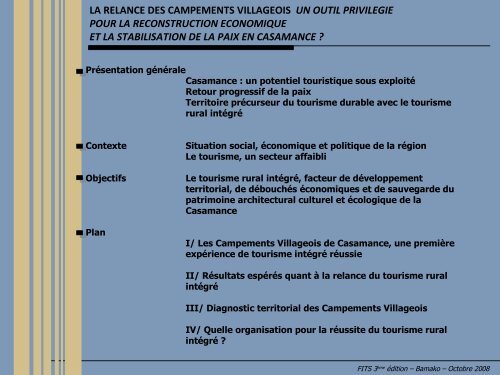 III/ Diagnostic territorial des campements villageois - Le tourisme ...