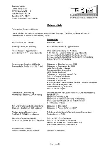 Referenzliste 07-04-10 - Bauschlosserei & Maschinenbau Mudra