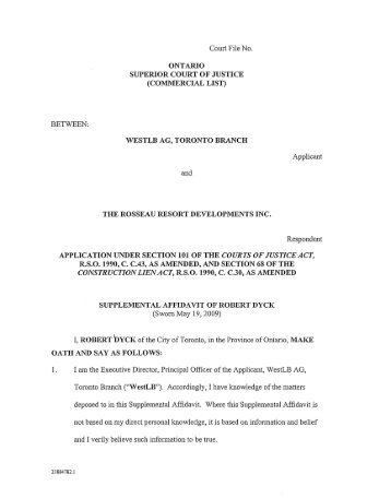 Supplemental Affidavit of Robert Dyck - Canada Office