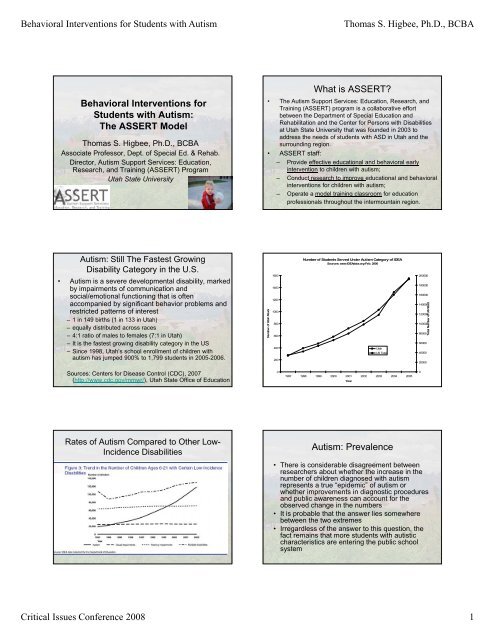 Behavioral Interventions for Students with Autism Thomas S. Higbee ...