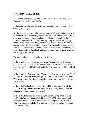 First Mini Gala report 2013.pdf - Hastings Seagull Swimming Club