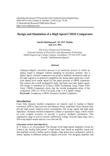 Design and Simulation of a High Speed CMOS Comparator