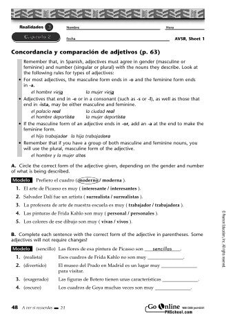 Concordancia y comparaciÃ³n de adjetivos (p. 63) sencillas