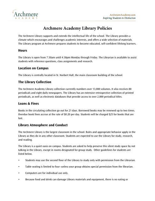 Library Policy - Archmere Academy