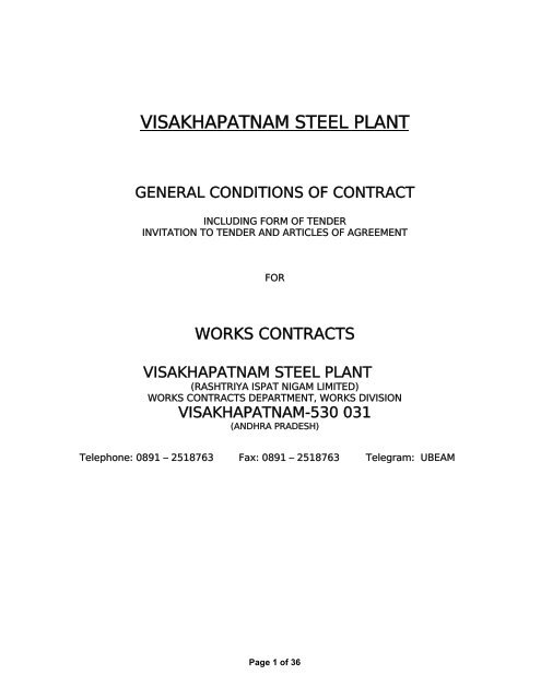 (Works Contracts) at Visakhapatnam Steel Plant - Vizag Steel