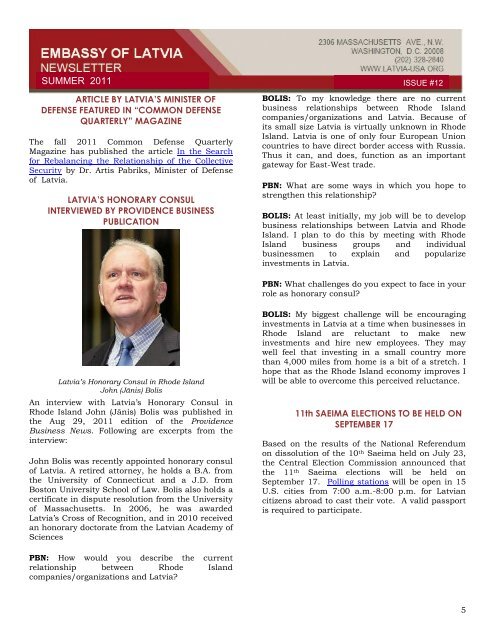 Embassy of Latvia newsletter - Summer 2011