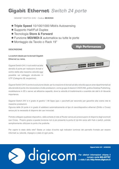 Gigabit Ethernet Switch 24 porte - Digicom