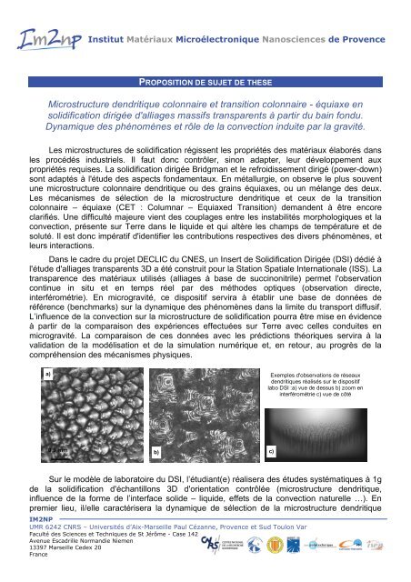 Microstructure dendritique colonnaire et transition ... - IM2NP