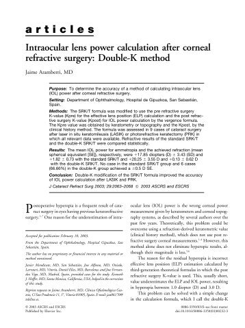 Intraocular lens power calculation after corneal ... - Quantel Medical