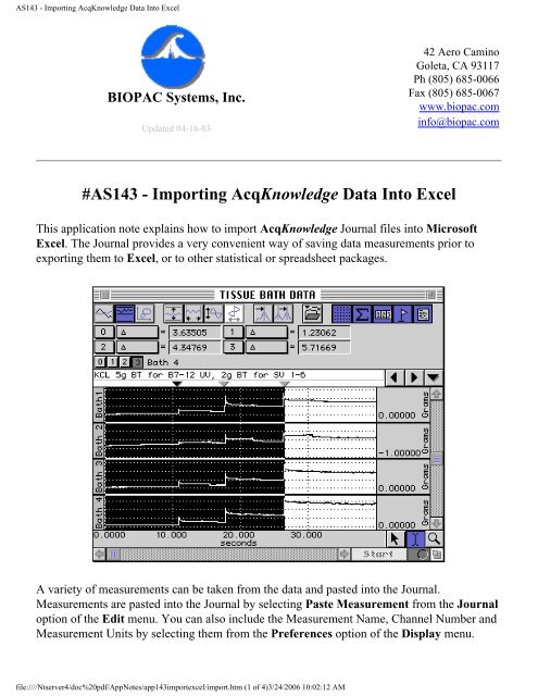 AS143 - Importing AcqKnowledge Data Into Excel - Biopac