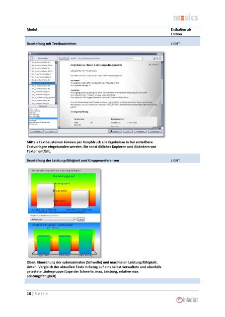 winlactat 4.6 â Programm Module in der Ãbersicht - mesics GmbH