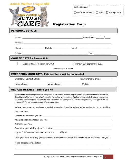 Registration Form - Animal Welfare League of Queensland