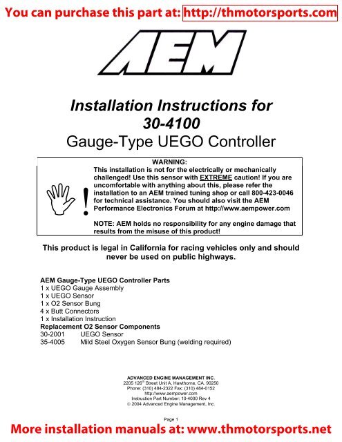 Installation Instructions 30-4100.pdf - THMotorsports.net