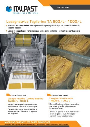 Lasagnatrice Taglierina TA 600/L - 1000/L - Italpast