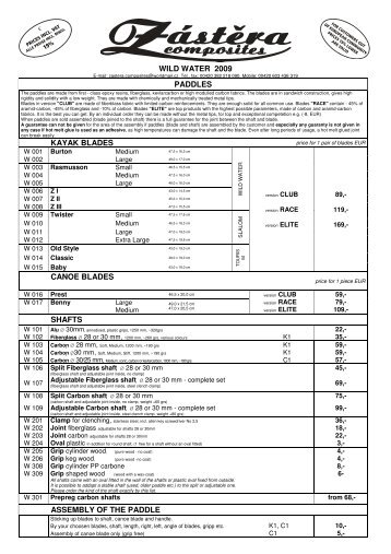 wild water 2009 paddles kayak blades canoe blades shafts ...