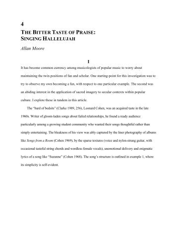 THE BITTER TASTE OF PRAISE: SINGING HALLELUJAH Allan ...