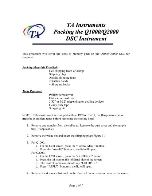 Ta Process Document This procedure will outline the steps needed to ... - TA Instruments