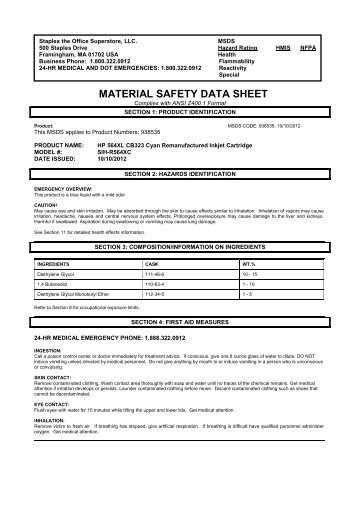 Copy of MSDS - HP 564XL CB323 Cyan _Staples_ ... - E-Way.ca